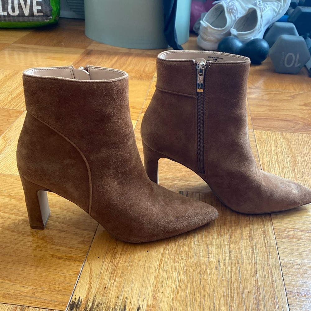 Steven chestnut suede booties